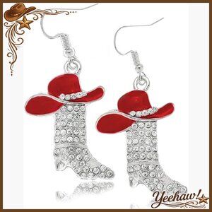 Rhinestone Western Boots Earrings Cowgirl Cowboy Enamel Hat Drop Dangle